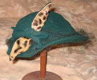 Vintage Green Wool hat with Leopard Bow