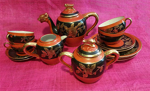 Moriyama orange gold "dragon" tea set